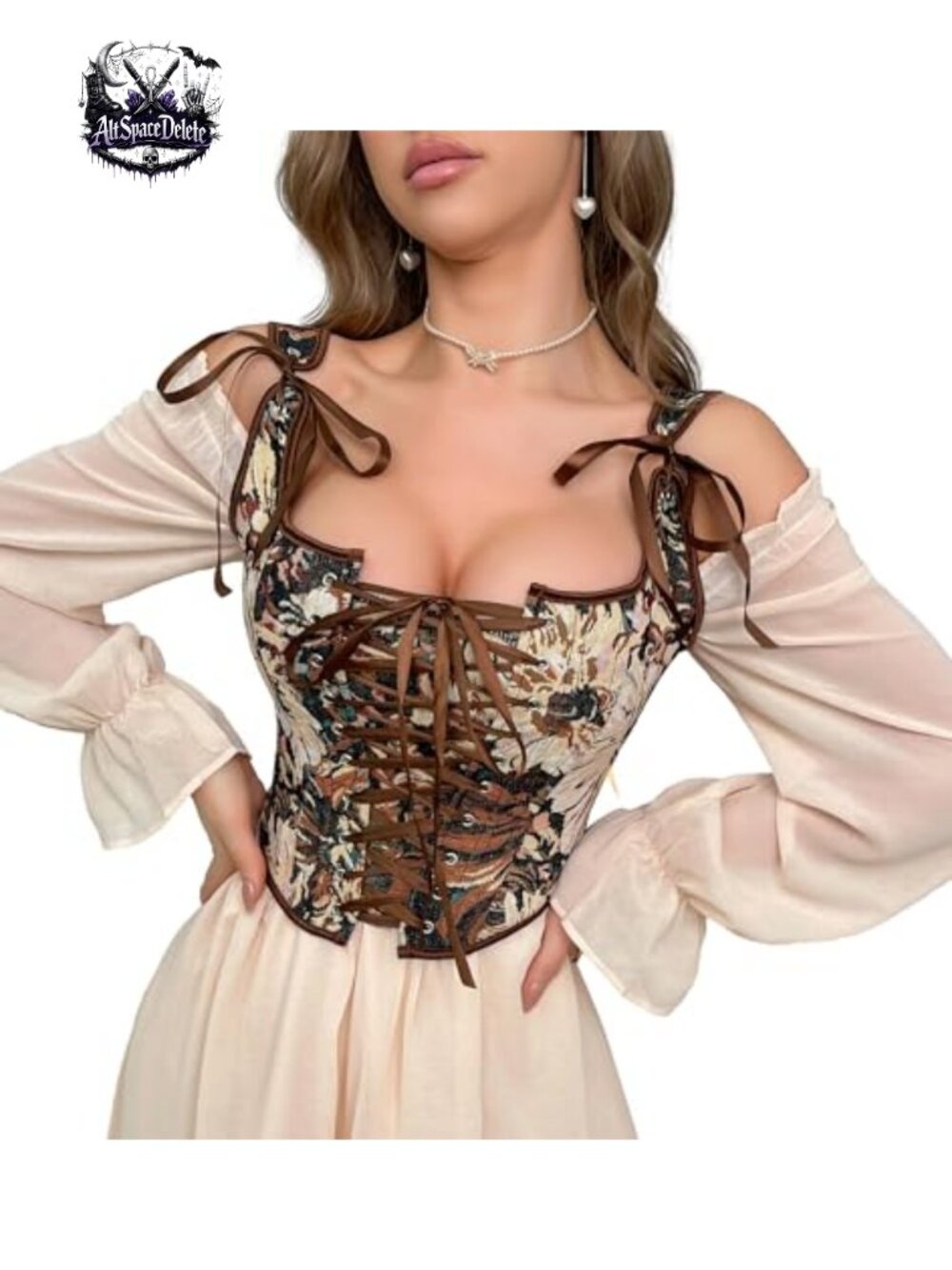 Renaissance Floral Corset Top Lace Up Bustier Overbust